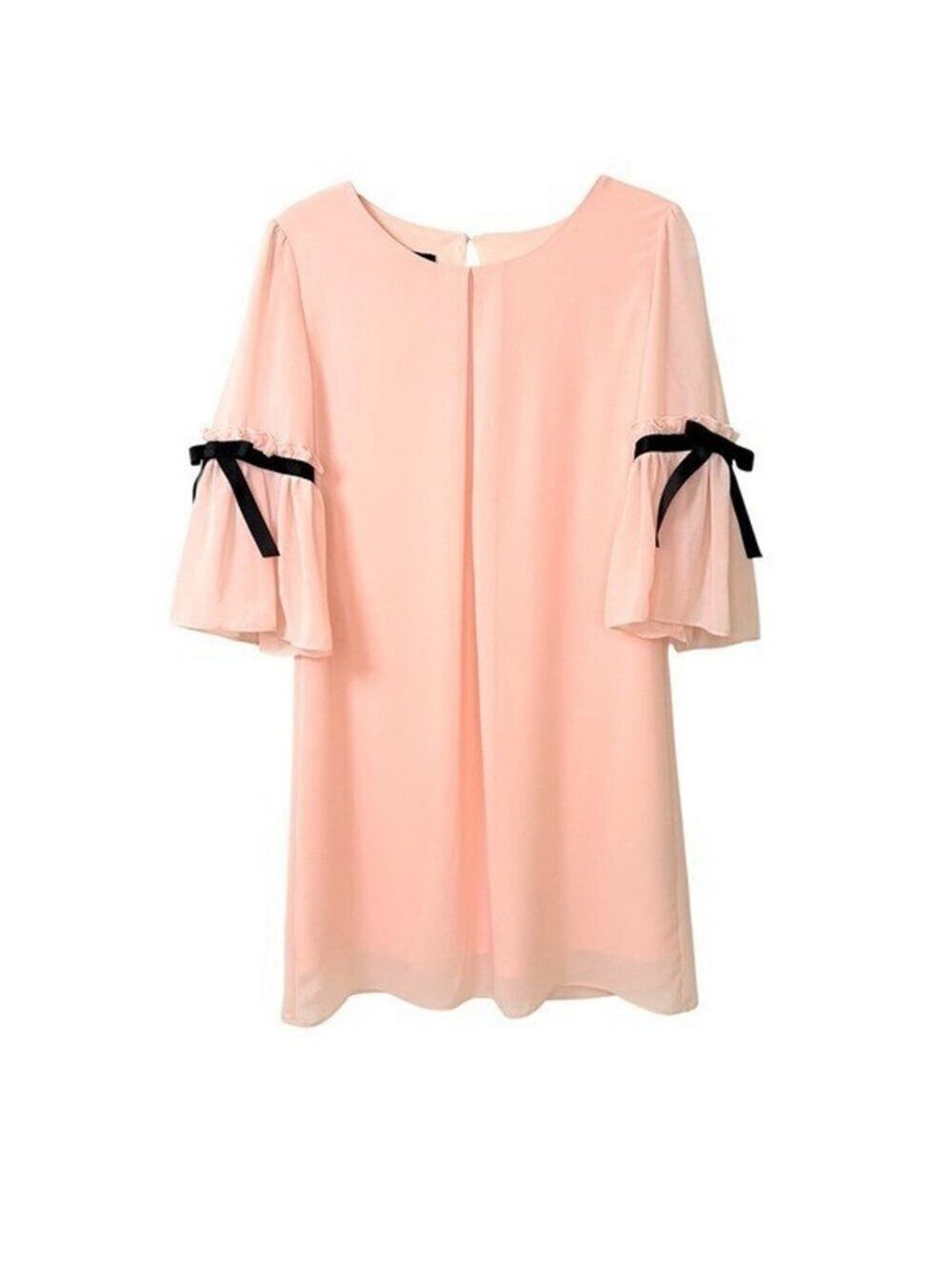 Y2K Ally B. Dainty Feminine Pink PolyChiffon Dress S Bow Bell Sleeve Fairy